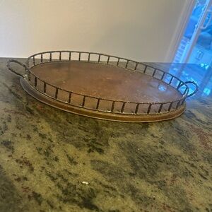 Vintage Oval brass Metal Serving Tray with Handles
